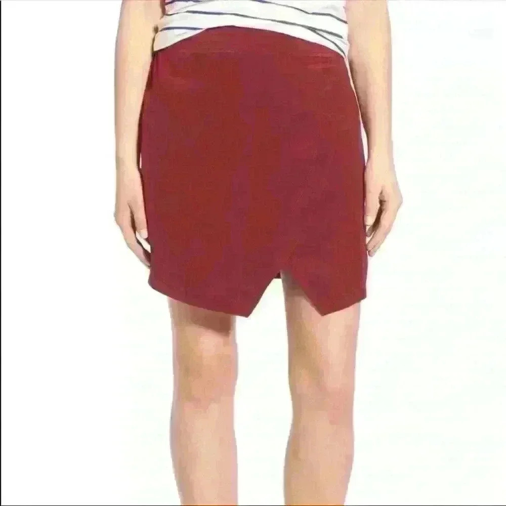 Madewell asymmetric pull-on front wrap skirt burgundy size S - Picture 2 of 8